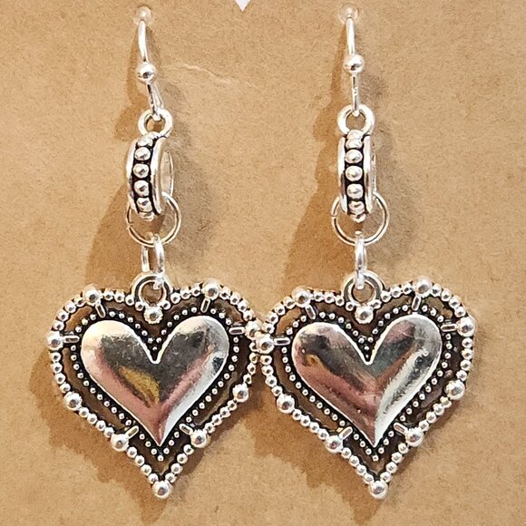 Bright Silver Puffed Heart Earrings - Picture 1 of 7